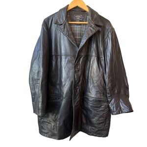 Faconnable Black Leather Car Coat Mens Sz M Quiet Luxury Soft Classic Overcoat